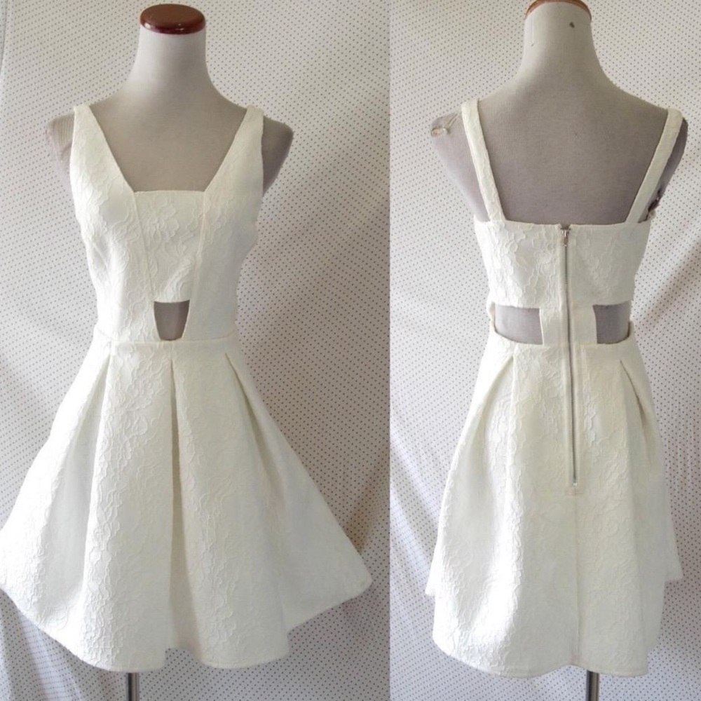 Topshop ivory lace skater dress with cut outs